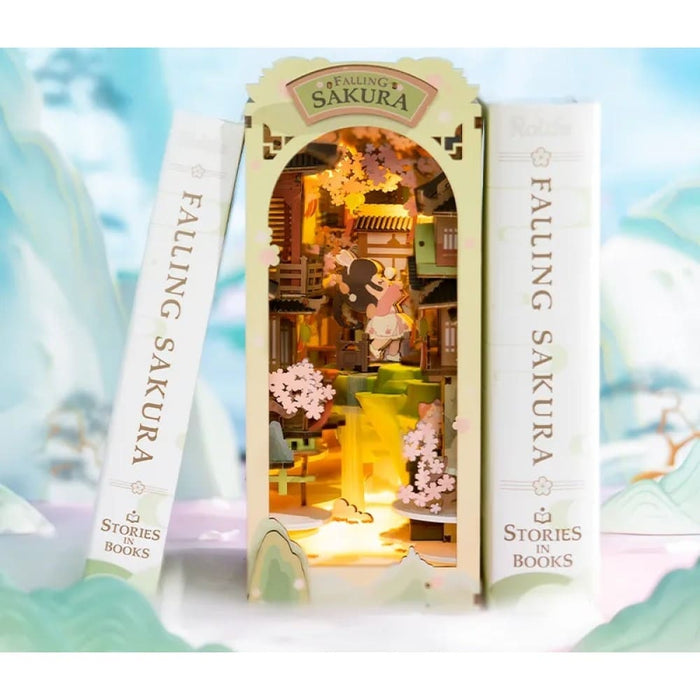Falling Sakura Book Nook with Lights Easy Assemble Home