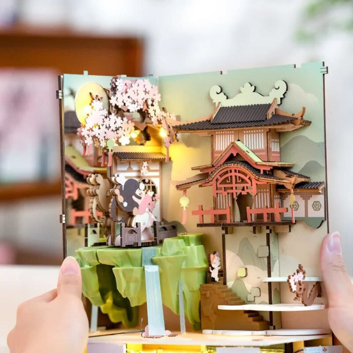 Falling Sakura Book Nook with Lights Easy Assemble Home