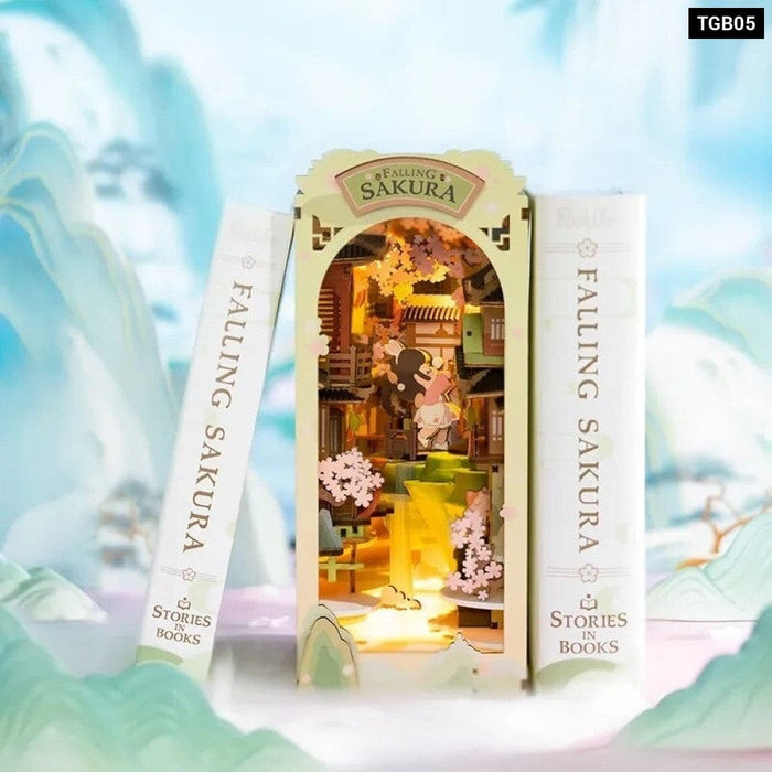 Falling Sakura Book Nook with Lights Easy Assemble Home