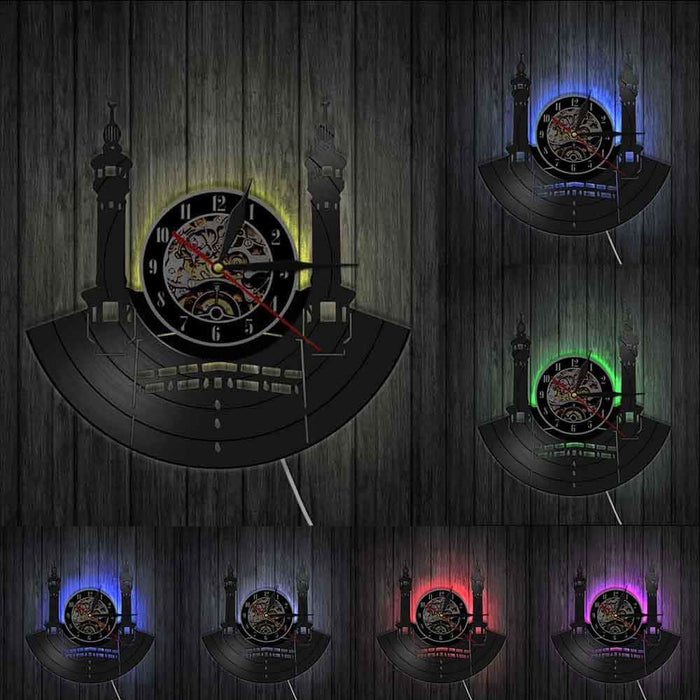 Famous City Mecca Wall Sign Vinyl Record Led Clock Islamic