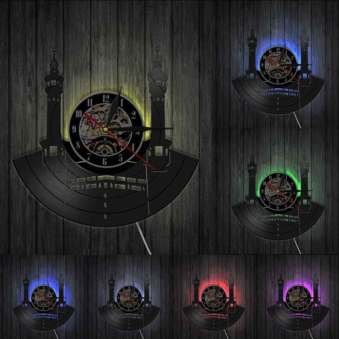 Famous City Mecca Wall Sign Vinyl Record Led Clock Islamic