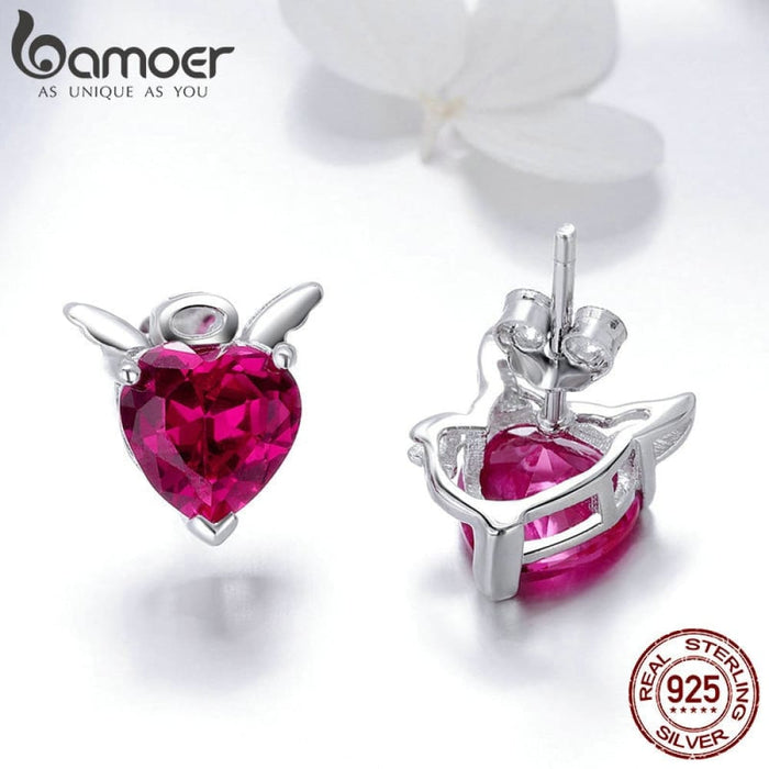 Fashion 925 Sterling Silver Angel And Devil Pink Cz Heart