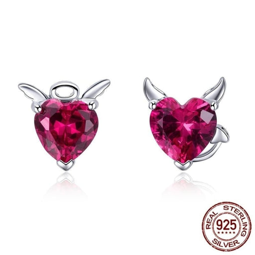 Fashion 925 Sterling Silver Angel And Devil Pink Cz Heart