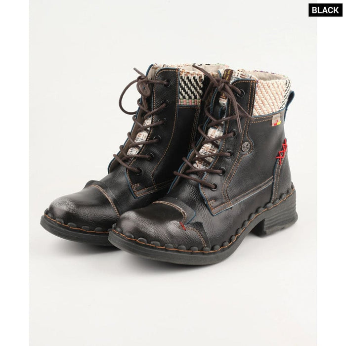 Fashion Genuine Leather Patchwork Woven Fabric Womens