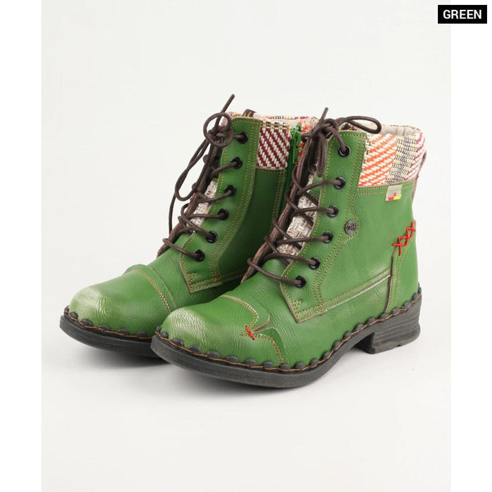 Fashion Genuine Leather Patchwork Woven Fabric Womens