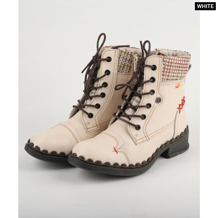 Fashion Genuine Leather Patchwork Woven Fabric Womens