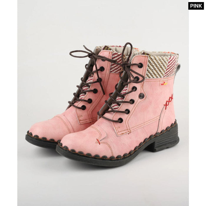 Fashion Genuine Leather Patchwork Woven Fabric Womens