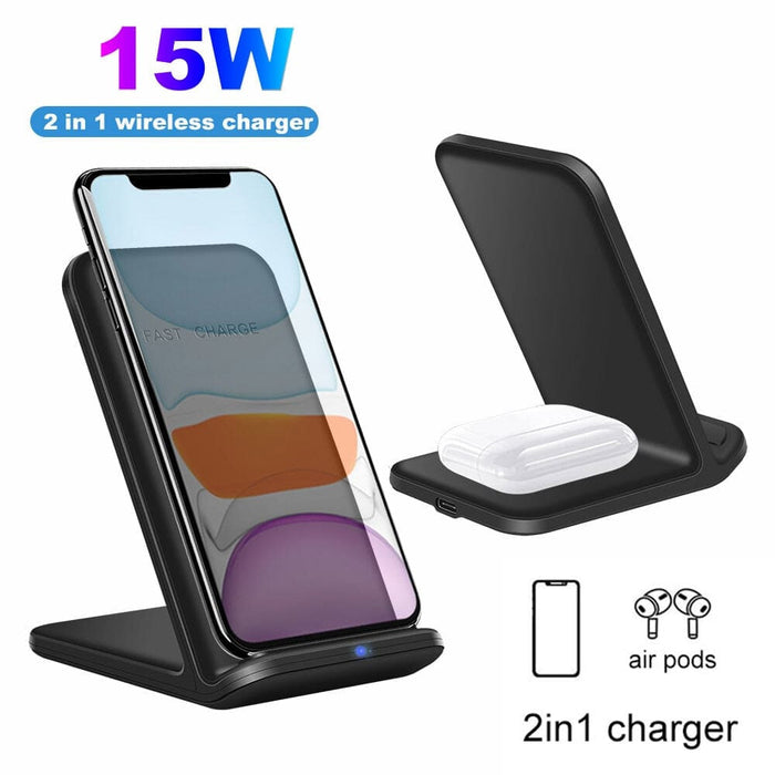 Fast 15w 2 In 1 Wireless Charger Stand