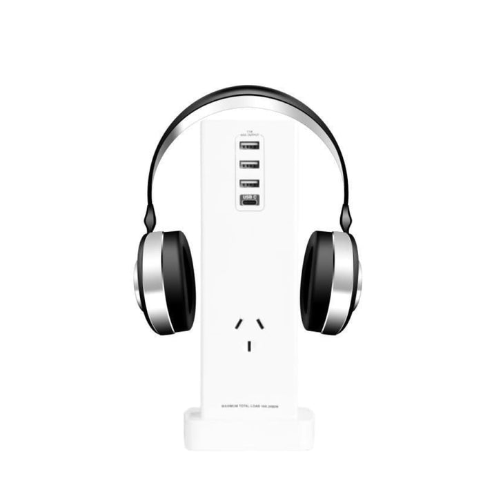 Usb Fast Charge Headphone Stand With 240v Power Socket