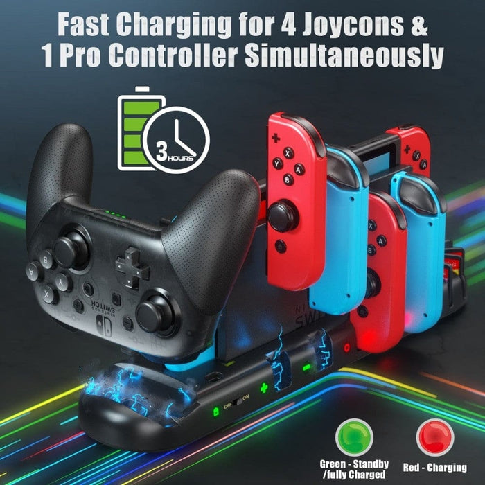 Fast Charge Switch Pro Controller Dock Station 8 Game Slots
