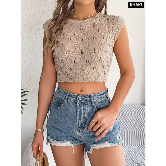 Feather Hollow out Sleeveless Knit Top for Women
