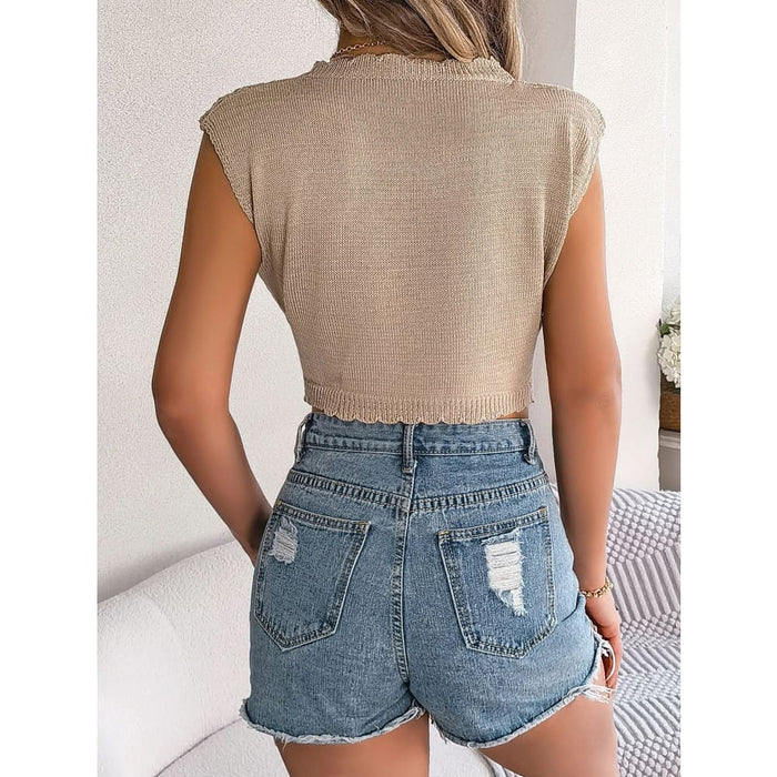 Feather Hollow out Sleeveless Knit Top for Women