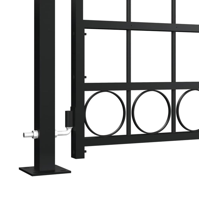 Fence Gate With Arched Top And 2 Posts 105x204 Cm Black