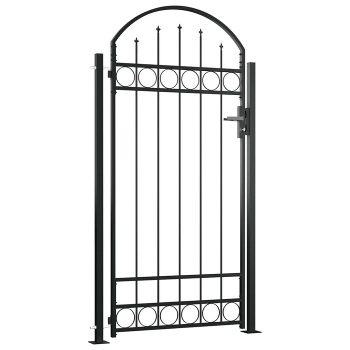 Fence Gate With Arched Top And 2 Posts 105x204 Cm Black
