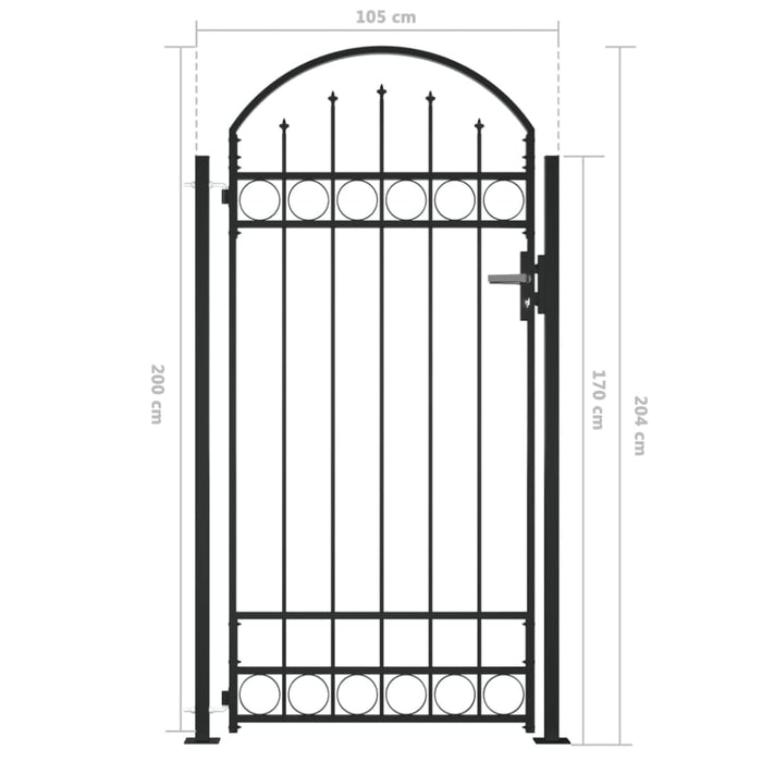 Fence Gate With Arched Top And 2 Posts 105x204 Cm Black