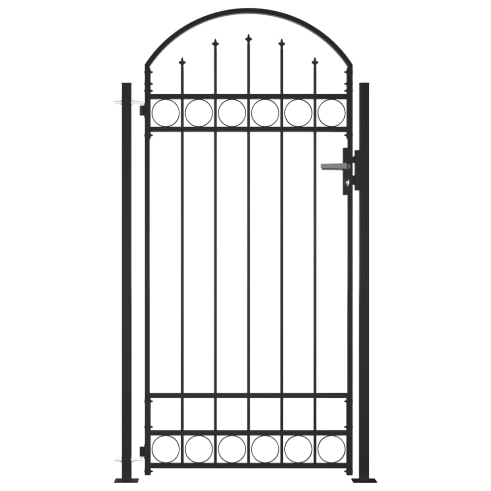 Fence Gate With Arched Top And 2 Posts 105x204 Cm Black