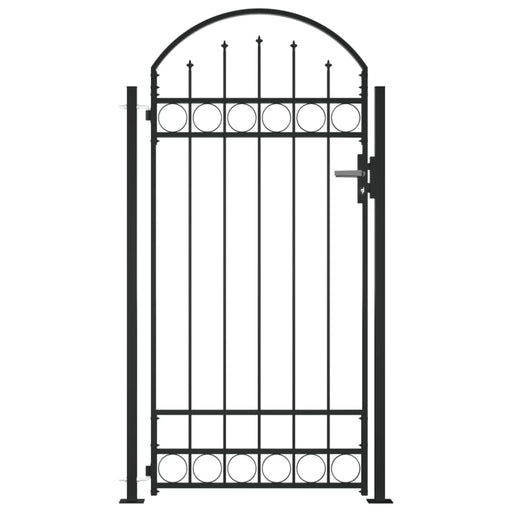 Fence Gate With Arched Top And 2 Posts 105x204 Cm Black
