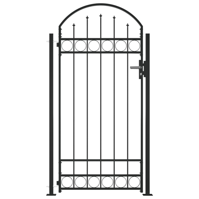 Fence Gate With Arched Top And 2 Posts 105x204 Cm Black