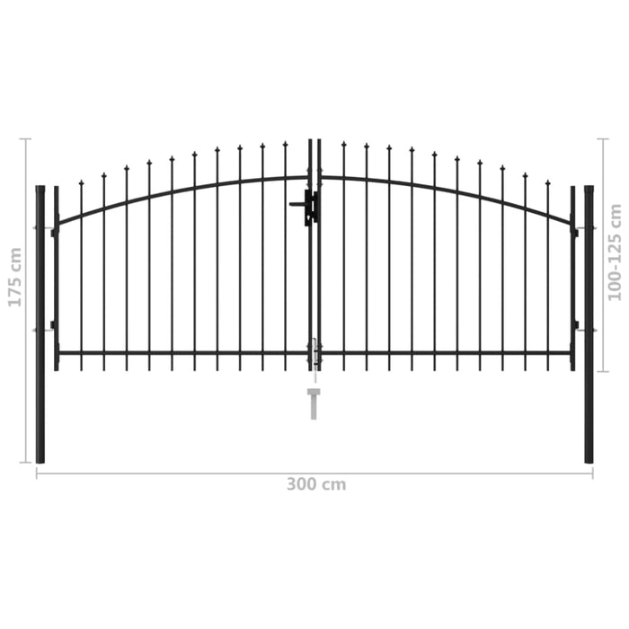 Fence Gate Double Door With Spike Top Steel 3x1.25 m Black
