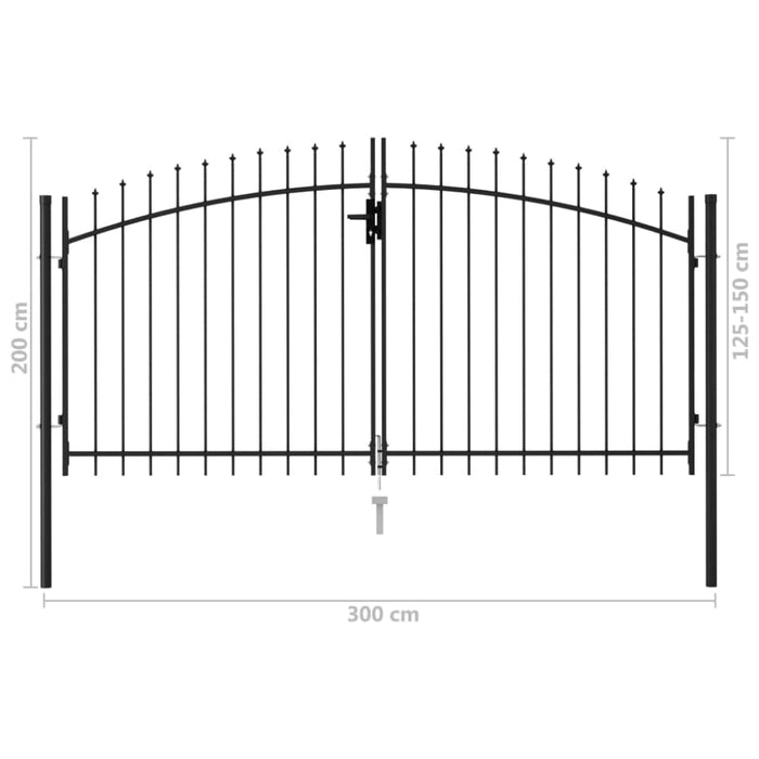 Fence Gate Double Door With Spike Top Steel 3x1.5 m Black