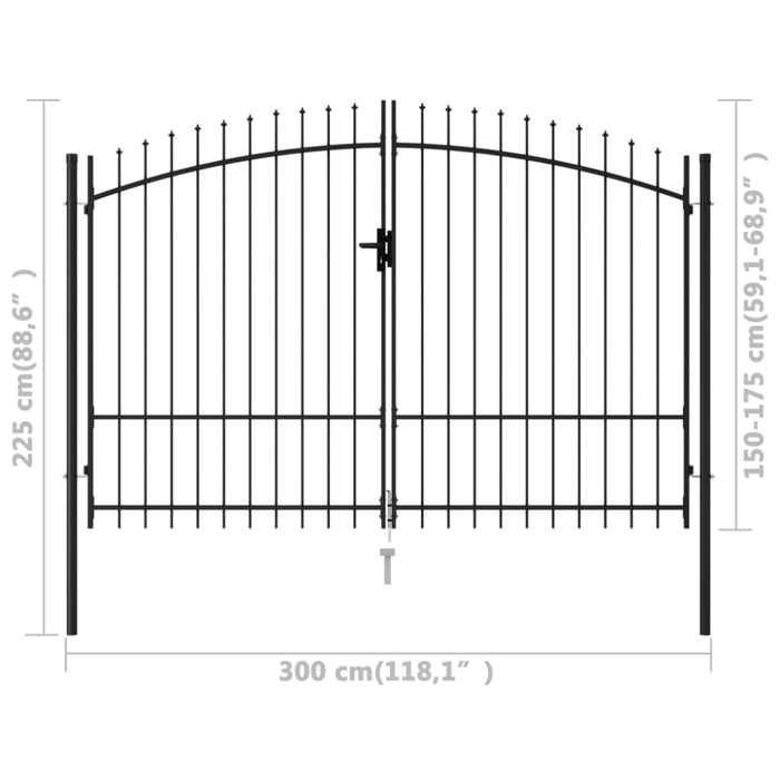 Fence Gate Double Door With Spike Top Steel 3x1.75 m Black