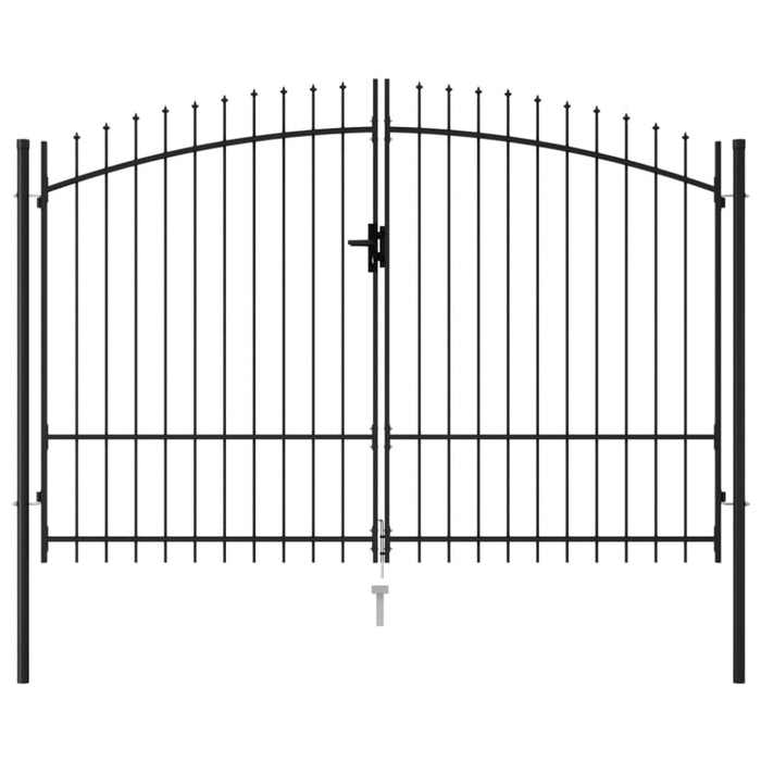 Fence Gate Double Door With Spike Top Steel 3x1.75 m Black