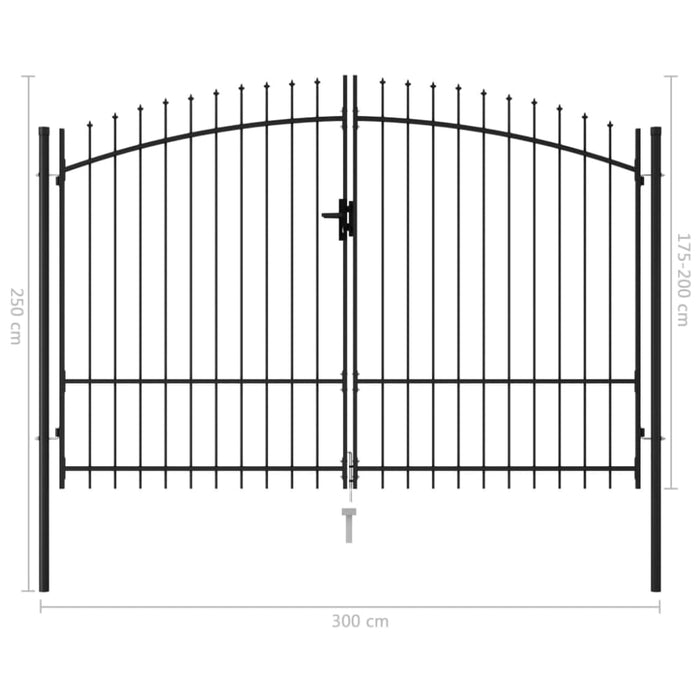 Fence Gate Double Door With Spike Top Steel 3x2 m Black