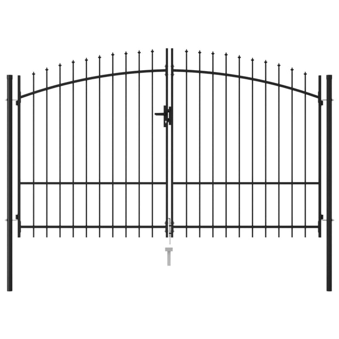 Fence Gate Double Door With Spike Top Steel 3x2 m Black