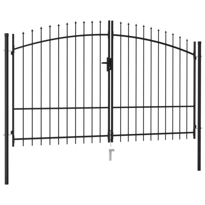 Fence Gate Double Door With Spike Top Steel 3x2 m Black