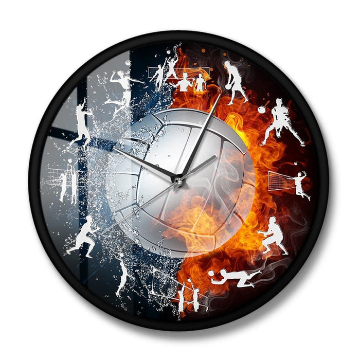 Fire And Water Volleyball Ball Wall Clock Sport Game Living