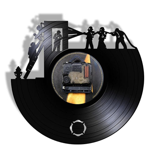 Firefighting Wall Art Clock Firemen Vintage Vinyl Record Led