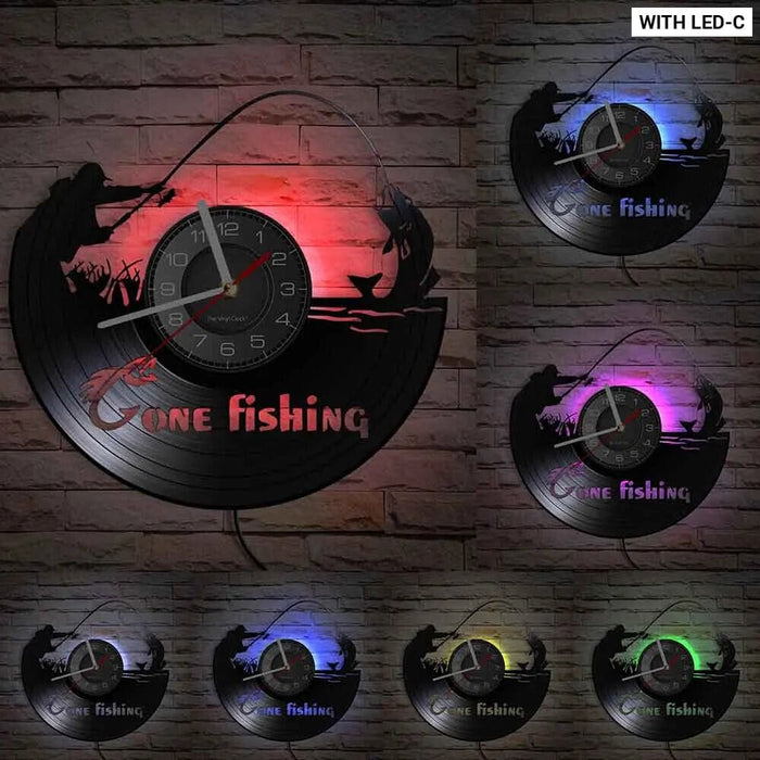 Fisherman Lake Scene Vinyl Record Wall Clock