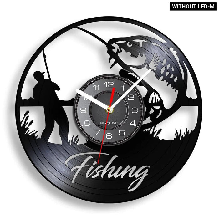 Fisherman Lake Scene Vinyl Record Wall Clock