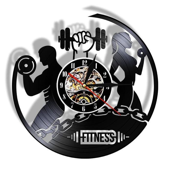 Fitness Vinyl Record Clock Sport Body Health Handmade