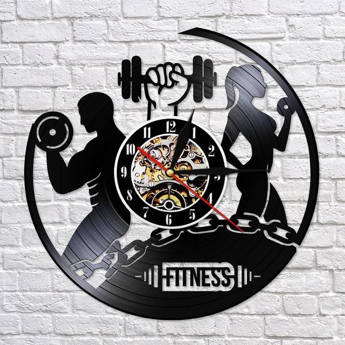 Fitness Vinyl Record Clock Sport Body Health Handmade