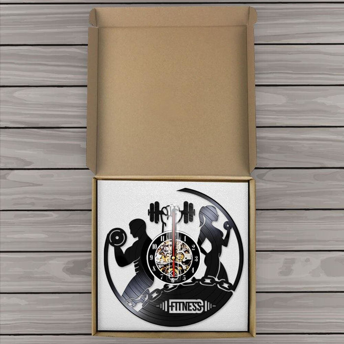 Fitness Vinyl Record Clock Sport Body Health Handmade