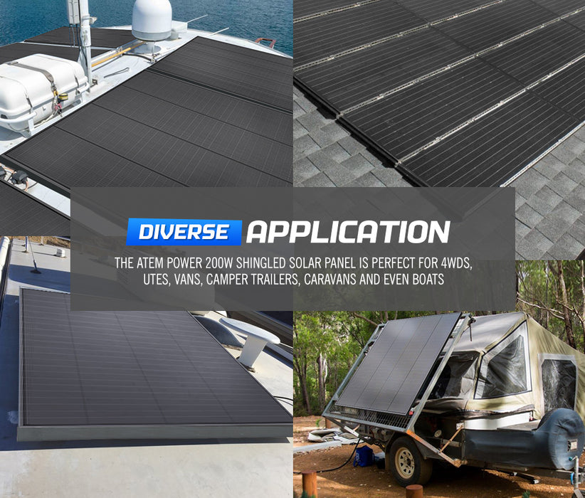 12V 200W Solar Panel Kit Mono Shingled Caravan Camping Power Charging