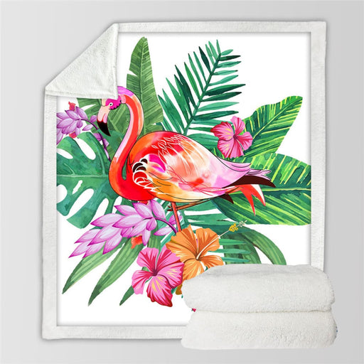 Flamingo Velvet Plush Throw Blanket Tropical Plant Girls