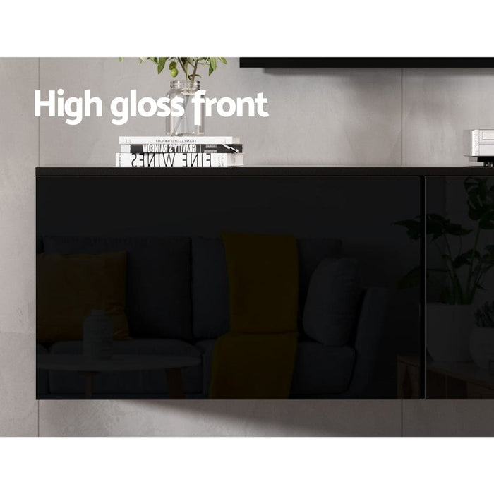 Floating Entertainment Unit Tv Cabinet High Glossy Black 3