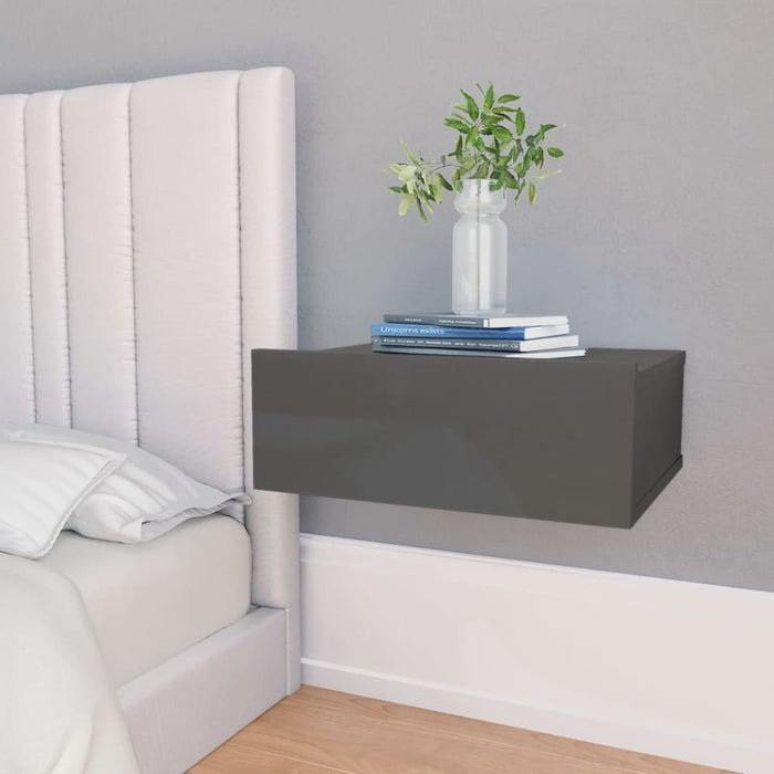 Floating Nightstand Glossy Look Grey 40x30x15 Cm Engineered