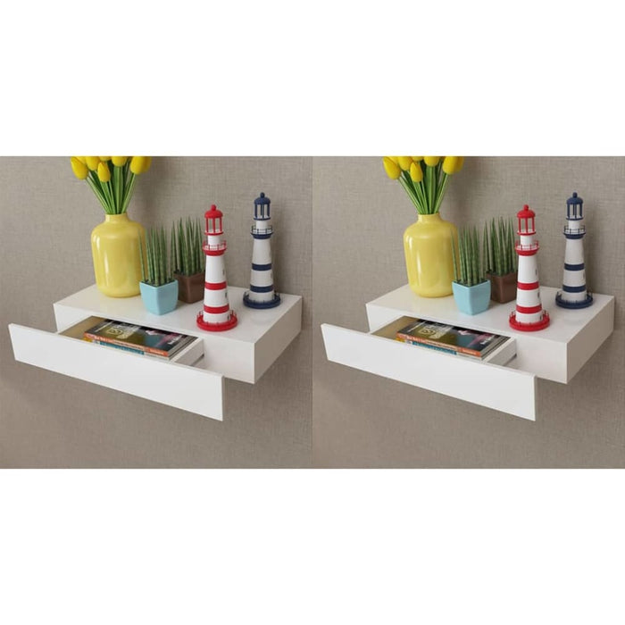 Floating Wall Shelves with Drawers 2 Pcs White Xilbbo