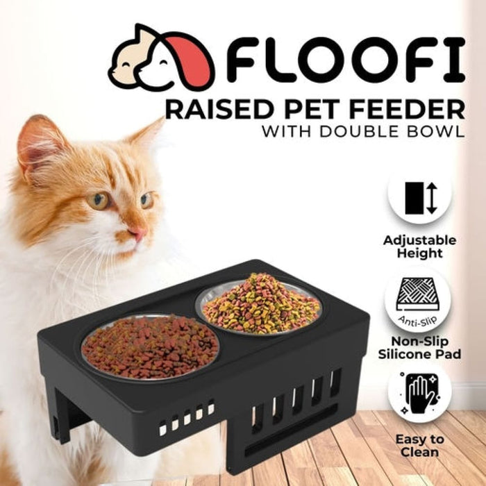 Floofi Elevated Pet Feeder Food Water Double Bowl