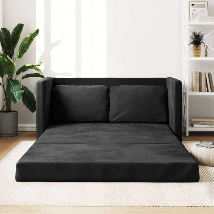 Floor Sofa Bed 2-in-1 Black 122x204x55 Cm Velvet Tptkpk
