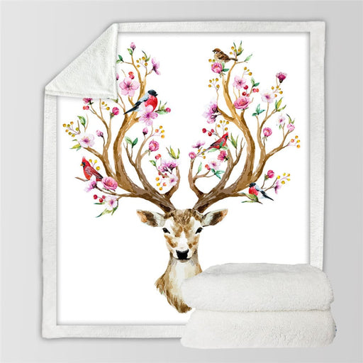 Elk Floral Moose Sherpa Blanket Flower Reindeer Bedspread
