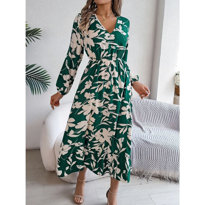Floral Print Ruffled Long Dresses for Women