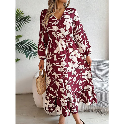 Floral Print Ruffled Long Dresses for Women