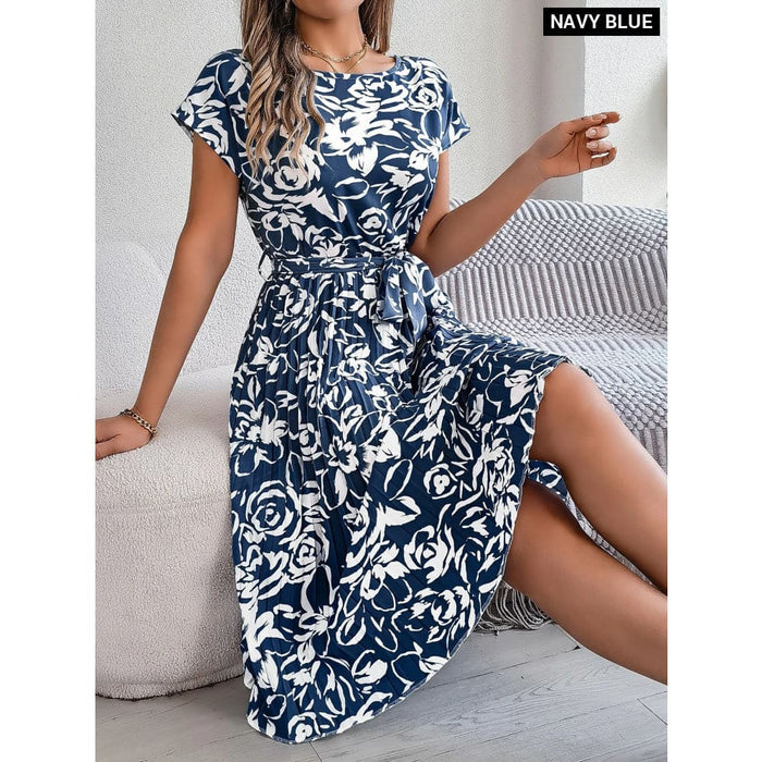 Floral Print Short Sleeve Dress for Women