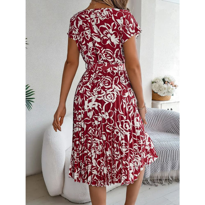 Floral Print Short Sleeve Dress for Women