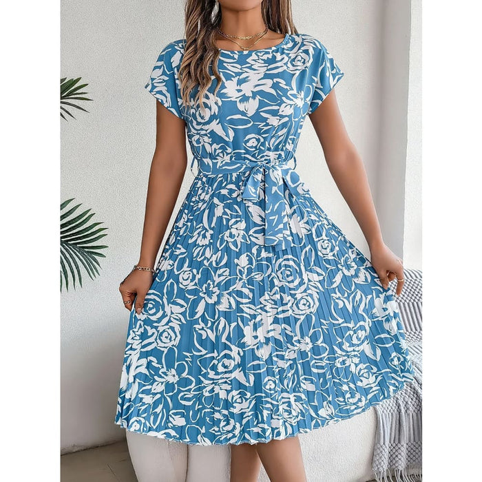 Floral Print Short Sleeve Dress for Women