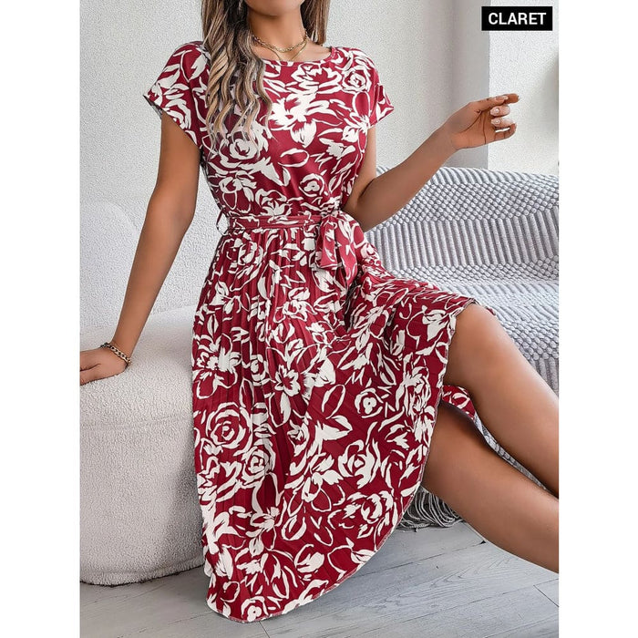 Floral Print Short Sleeve Dress for Women